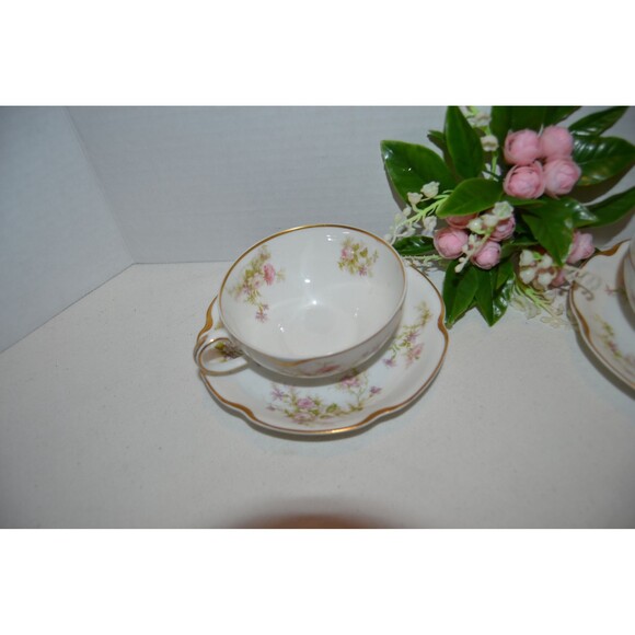 Vintage French Country Shabby Chic Tea for Two Pink with Gold Cups & Saucers - Picture 2 of 5